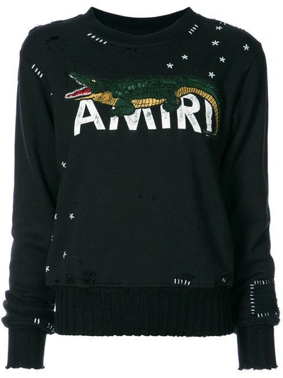 Amiri Black Alligator Crew Neck Sweater | ModeSens