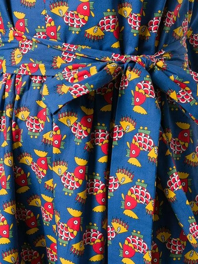 Shop La Doublej Flared Chicken Print Dress In Blue