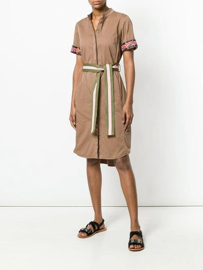 Shop Bazar Deluxe Embroidered Belted Shirt Dress In Brown