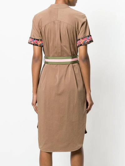 Shop Bazar Deluxe Embroidered Belted Shirt Dress In Brown