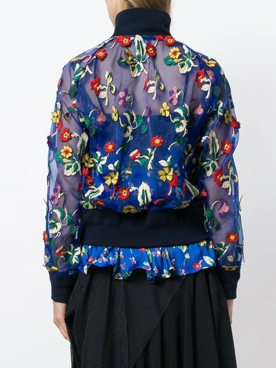 Shop Sacai Floral Embroidered Sheer Bomber Jacket