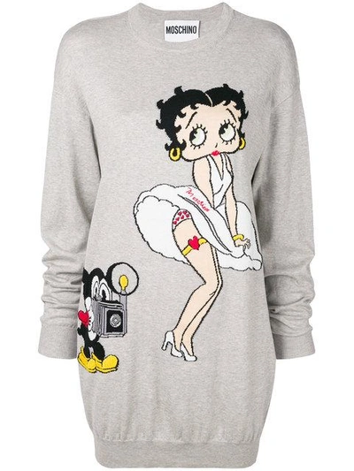 Shop Moschino Betty Boop Sweater Dress In Grey