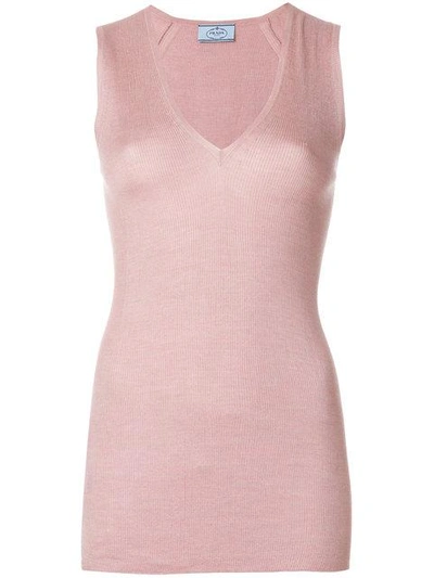 Shop Prada Slim-fit Knitted Blouse - Pink