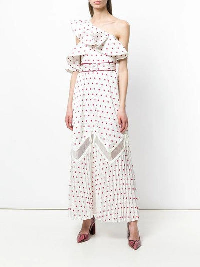 Shop Self-portrait Polka Dot One Shoulder Dress In White