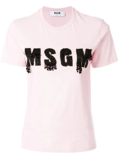 Shop Msgm Beaded Logo Detail T-shirt