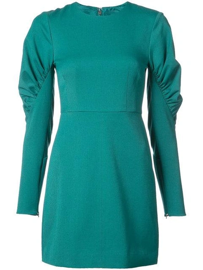 Shop Tibi Ruched Panel Sleeves Fitted Dress In Green