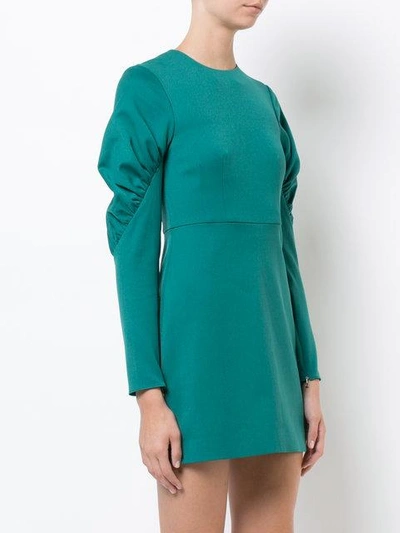 Shop Tibi Ruched Panel Sleeves Fitted Dress In Green
