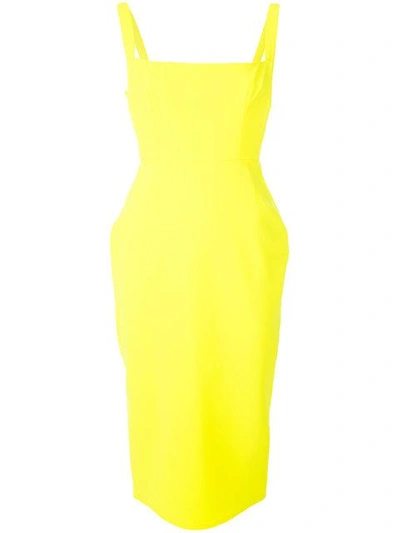 Shop Alex Perry Square Neck Fitted Dress - Yellow