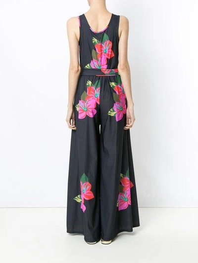 Shop Amir Slama Flower Print Jumpsuit In Black