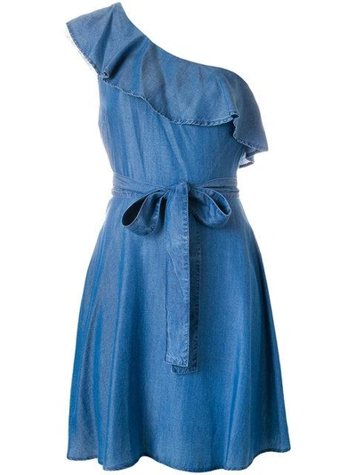 Shop Michael Michael Kors One-shoulder Denim Dress In Blue