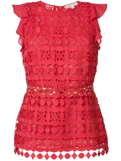 Shop Michael Michael Kors Geometric Floral Lace Top In Yellow