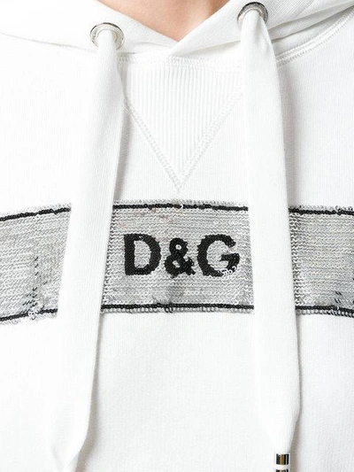 Shop Dolce & Gabbana Sequin Logo Banner Hoodie In White