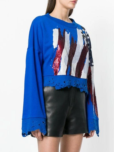 Shop Amen Distressed Beaded Cropped Sweatshirt In Blue