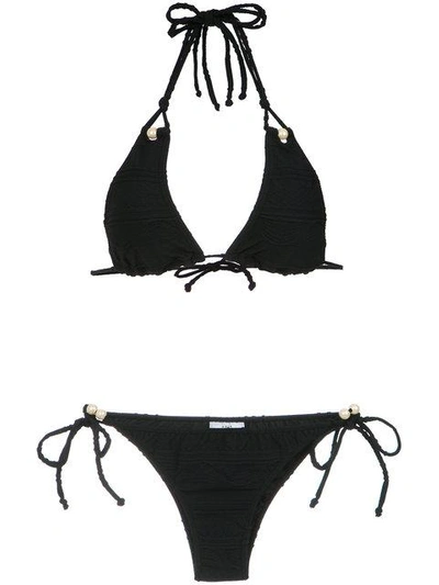 Shop Amir Slama Faux Pearl Embellished Bikini Set In Black