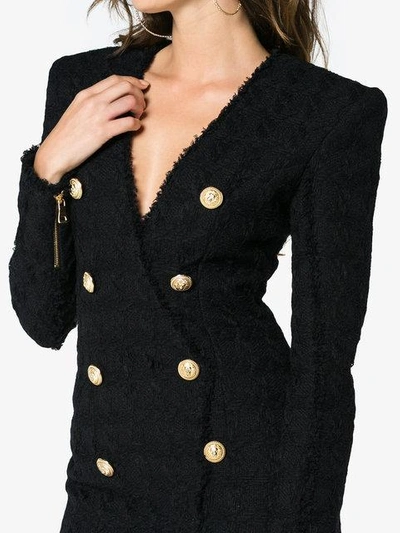 Shop Balmain V-neck Long Sleeve Slit Gown In Black