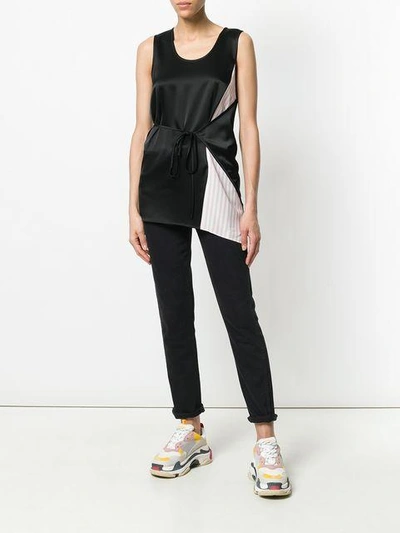 Shop Alexander Wang T Contrast Panel Wrap Tank Top In Black