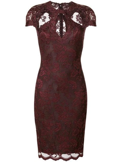 Shop Olvi S Olvi´s Lace-embroidered Cut-detail Dress In Red