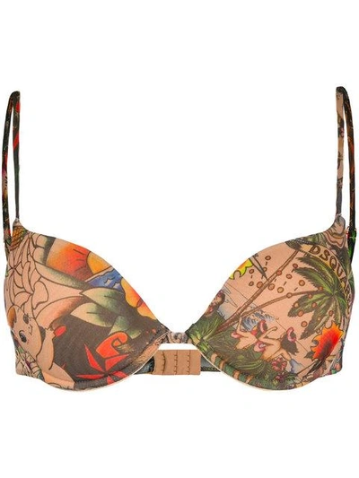 Shop Dsquared2 Tattoo Print Padded Bra - Multicolour