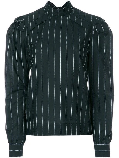 Shop Msgm Striped Button-back Blouse In Black