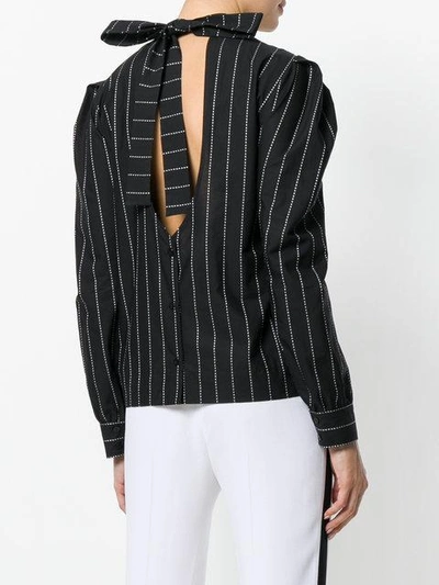 Shop Msgm Striped Button-back Blouse In Black