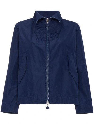 Shop Moncler High Neck Cropped Jacket In Blue