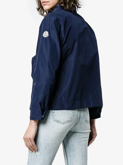 Shop Moncler High Neck Cropped Jacket In Blue