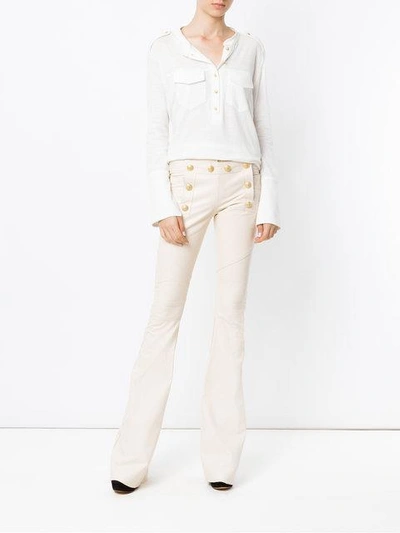 Shop Andrea Bogosian Flared Leather Trousers In White