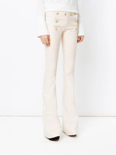 Shop Andrea Bogosian Flared Leather Trousers In White