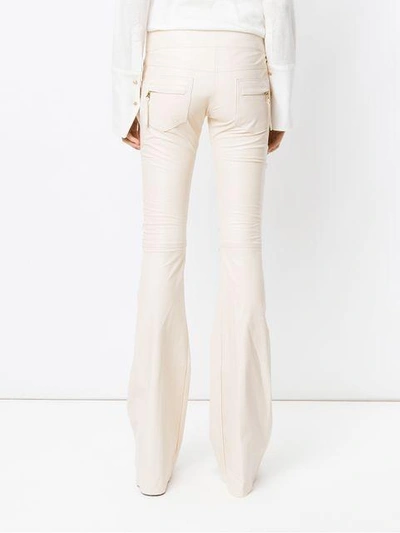Shop Andrea Bogosian Flared Leather Trousers In White