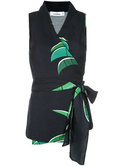 Shop Amir Slama Tropical Print Wrap Style Blouse In Black