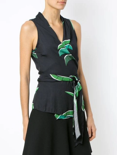 Shop Amir Slama Tropical Print Wrap Style Blouse In Black