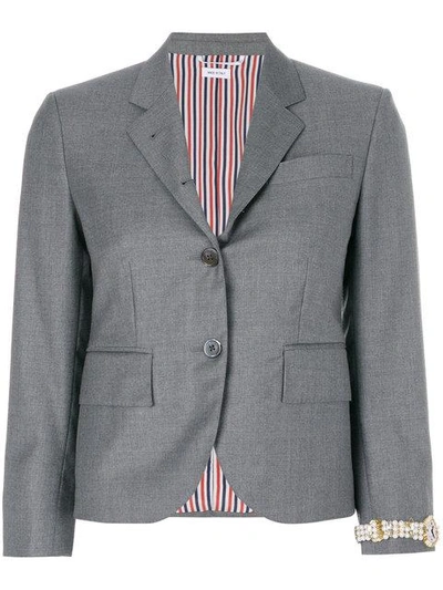 Shop Thom Browne Classic Single Breasted Sport Coat With Wristwatch Applique In Super 120's Twill In Grey