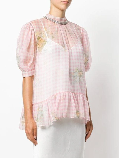 Shop Christopher Kane Gingham Puff Sleeve Top