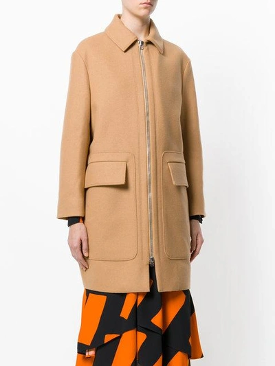 Shop Cedric Charlier Cédric Charlier Zipped Cocoon Coat - Brown