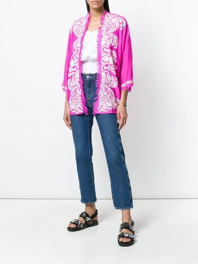 Shop P.a.r.o.s.h Floral-embroidered Frayed Kimono