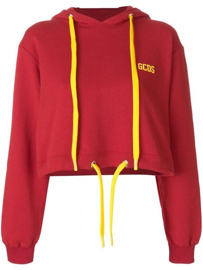 Shop Gcds Logo Print Hooded Sweatshirt - Red