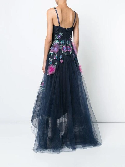 Shop Marchesa Notte Embellished Floral Gown In Blue