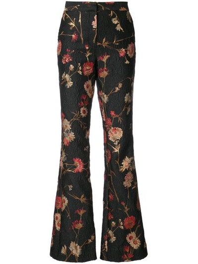 Shop Prabal Gurung Floral Bootcut Trousers In Black