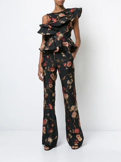 Shop Prabal Gurung Floral Bootcut Trousers In Black