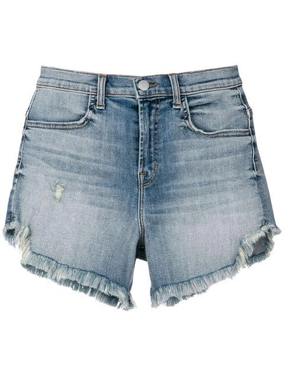 Shop J Brand Frayed Denim Shorts In Blue