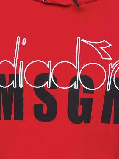 Shop Msgm X Diadora Cropped Logo Hoodie - Red