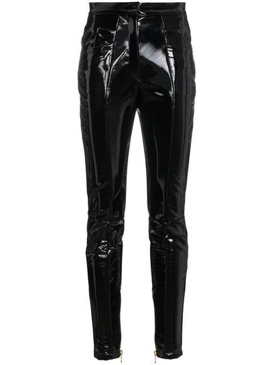 Shop Balmain High Waisted Pvc Trousers In Black