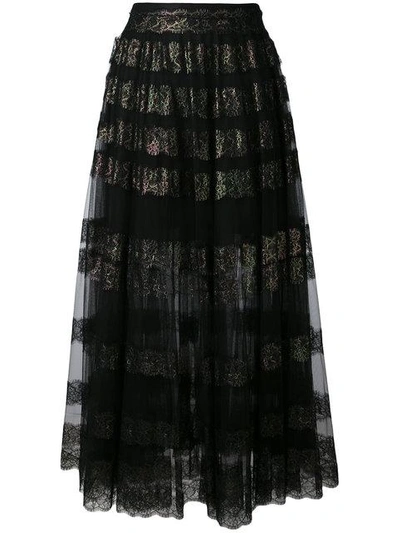 Shop Christopher Kane Long Lace Foil And Tulle Skirt In Black