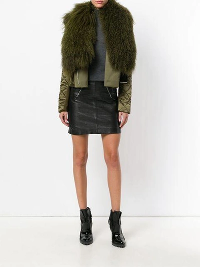 Shop David Koma Quilted Jacket With Lamb Fur Collar In Green