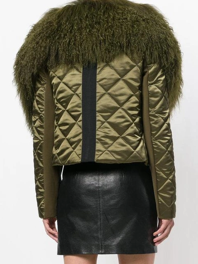 Shop David Koma Quilted Jacket With Lamb Fur Collar In Green