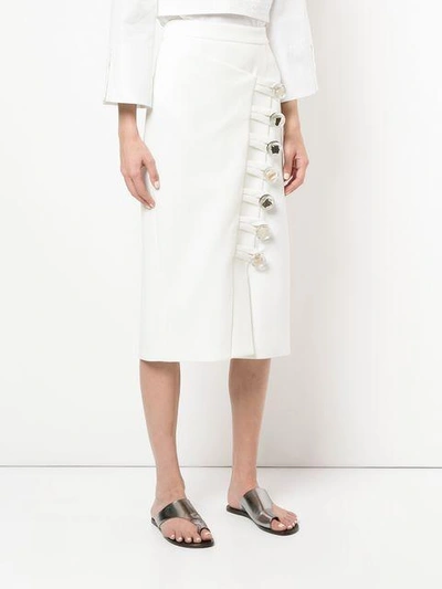 Shop Christopher Esber Side Button Midi Skirt In White