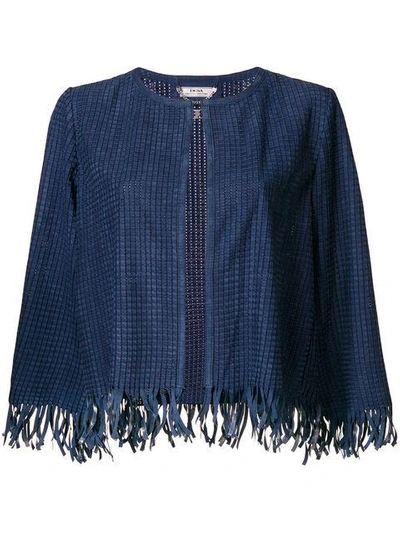 Shop Desa Collection Fringed Basket Weave Jacket In Blue