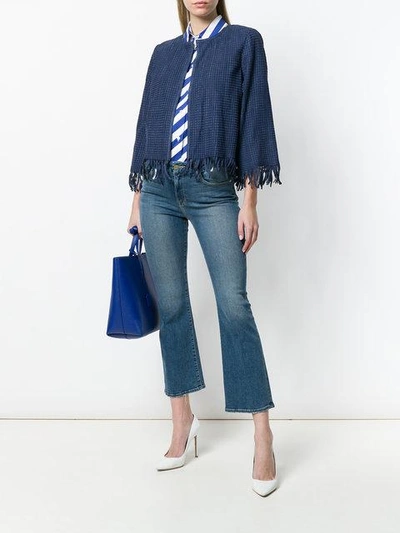 Shop Desa Collection Fringed Basket Weave Jacket In Blue