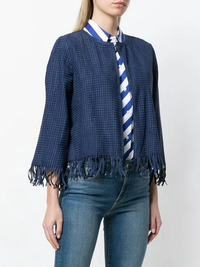 Shop Desa Collection Fringed Basket Weave Jacket In Blue