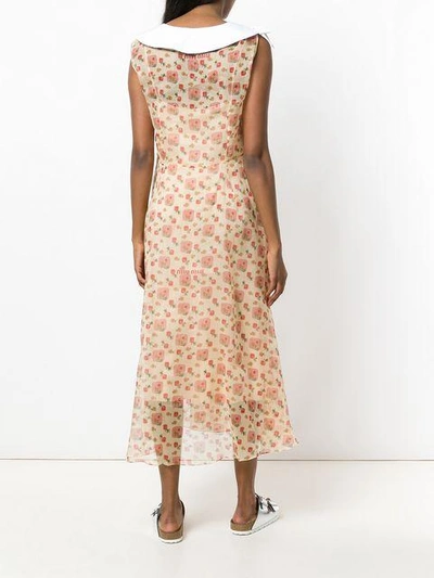 Shop Miu Miu Floral Midi Dress In Neutrals